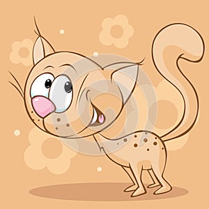 cute brown cat standing on brown background - vector