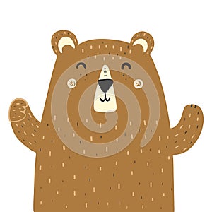 Cute brown grizzly bear print for kids. Forest character