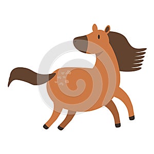 Cute brown horse isolated on white background. Little pony. Funny childish character. Colored flat cartoon vector