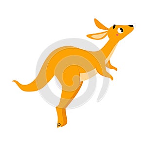 Cute Brown Kangaroo Marsupial Character with Pouch Leaping Vector Illustration
