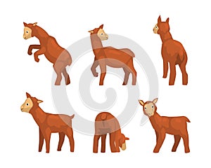 Cute Brown Lamb as Farm Animal in Different Poses Vector Set
