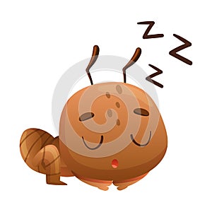 Cute brown little ant sleeping. Funny insect cartoon character vector illustration