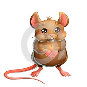 The cute brown mouse on white background
