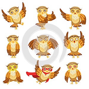 Cute Brown Owl Emoji Icon Set