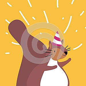 Cute brown squirrel wearing a party hat cartoon vector illustration