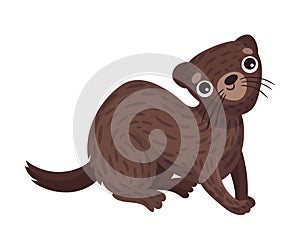 Cute Brown Stoat or Weasel as Carnivore Forest Animal Vector Illustration