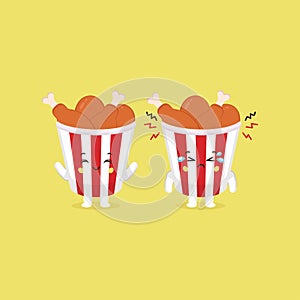 Cute Bucket Fried Chicken Smiling and Sad