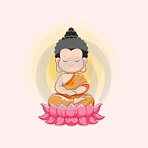 Cute Buddha meditating on the lotus.Happy vesak day or buddha purnima