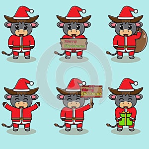 Cute Buffalo Santa Claus vector illustration