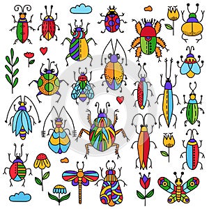 Cute bugs insects doodle collection