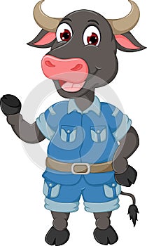 Cute bull cartoon standing with smile and dancing