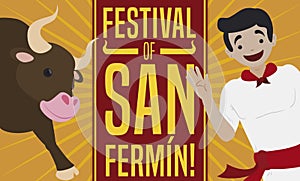 Bull and Spaniard Celebrating Festival of San Fermin, Vector Illustration photo