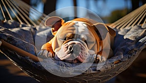 Cute bulldog puppy sleeping peacefully in the summer sun generated by AI