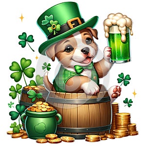 Cute Bulldog St Patrick\'s Day Clipart Illustration AI Generative