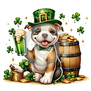 Cute Bulldog St Patrick\'s Day Clipart Illustration AI Generative