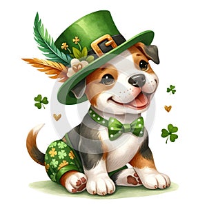 Cute Bulldog St Patrick\'s Day Clipart Illustration AI Generative