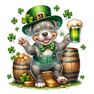 Cute Bulldog St Patrick\'s Day Clipart Illustration AI Generative