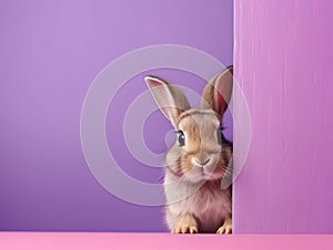 Cute bunny against a bright pastel background. Generative AI.