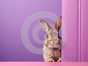 Cute bunny against a bright pastel background. Generative AI.