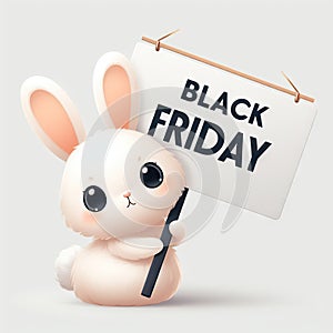 Cute bunny with banner that says Black Friday, concept seasonal discounts