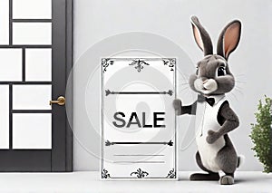 Cute bunny with banner that says Black Friday, concept seasonal discounts