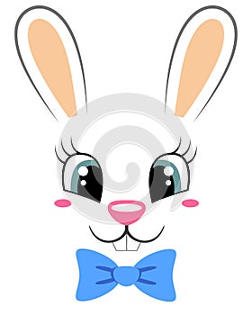 Cute bunny with butterfly tie. Print with rabbit face for t-shirt