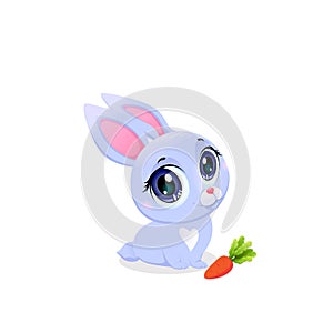 Cute Bunny with Carrot Isolated on White Clipart