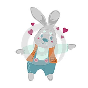 Cute Bunny. cartoon hand drawn vector illustration. Can be used for baby t-shirt print, fashion print design, kids wear