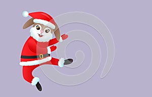 A cute bunny dressed as Santa Claus is jumping for joy. 2023 is the year of the rabbit. vector illustration on a light background