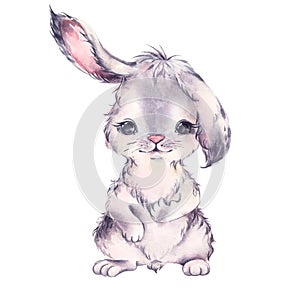 Cute bunny, easter illustration. Poster to the nursery, happy easter greeting card.