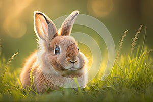 Cute bunny in a field of grass, generative ai