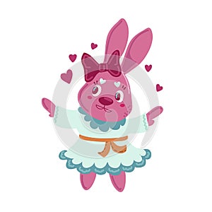 Cute Bunny Girl. cartoon hand drawn vector illustration. Can be used for baby t-shirt print, fashion print design, kids