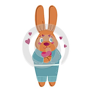 Cute Bunny Girl. cartoon hand drawn vector illustration. Can be used for baby t-shirt print, fashion print design, kids