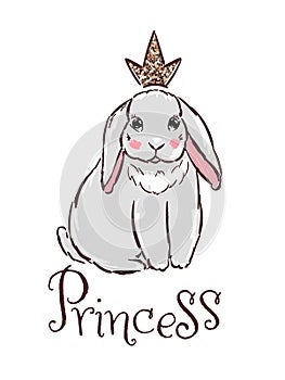 Cute bunny girl with crown. Little Princess vector