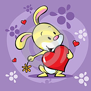 Cute bunny hold heart - vector