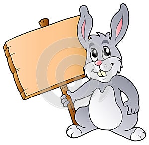 Cute bunny holding wooden board