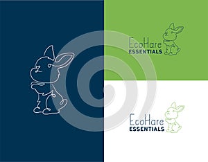 Cute bunny in the line art style for eco business, minimalistic logo for branding