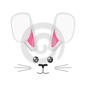 Cute bunny muzzle with bented ears, eyes, nose, mouth and whisker. Props for photo shoot or Easter party. Design element