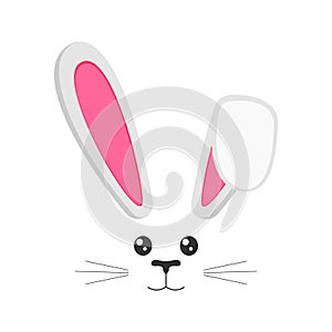 Cute bunny muzzle with ears, eyes, nose, mouth and whisker. Props for Easter party or photo shoot, design element for