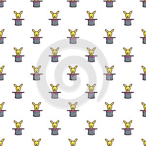 Cute bunny rabbit in magic hat pattern seamless