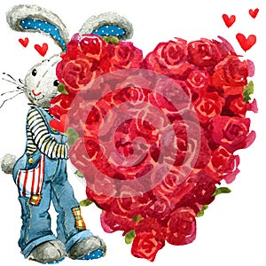 Cute bunny rabbit. Valentines day card.