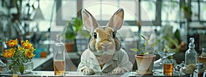 A Curious Bunny Scientist in a Laboratory
