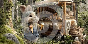 Cute Bunny Rusty Tractor Forest Adventure Image