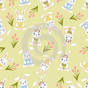 cute bunny seamless pattern and camomile