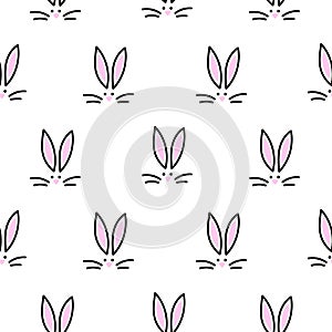Cute bunny seamless simple pattern. Rabbit head vector white background for baby apparel design and fabric prints.