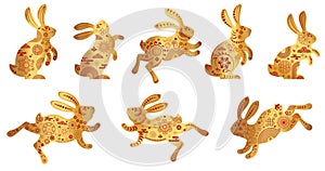 Cute bunny silhouettes set. Rabbit icon. Zodiac animals