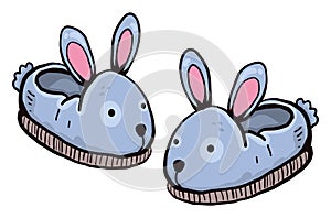 Cute bunny slippers, illustration, vector photo