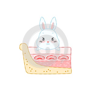 Cute bunny and a strawberry dessert