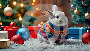 cute bunny in a sweater, clothing Christmas home , gift pretty present decoration