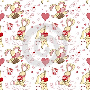 Cute bunny, Valentine\'s day. Pattern.